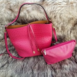 NWT Le Miel Ostrich Fuchsia Purse Bag Hobo Vegan